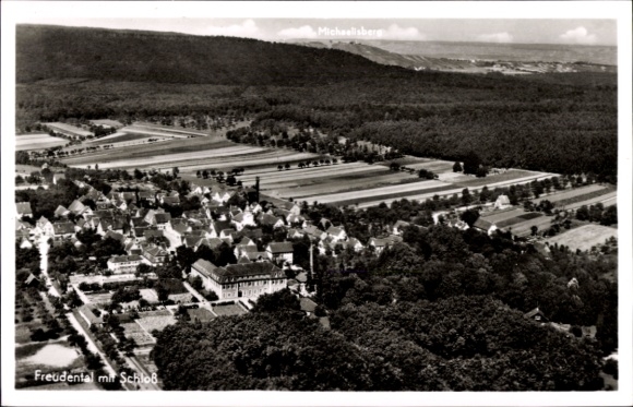Postcard Freudental in Württemberg, aerial view of the castle, Michaelisberg, rural surroundings