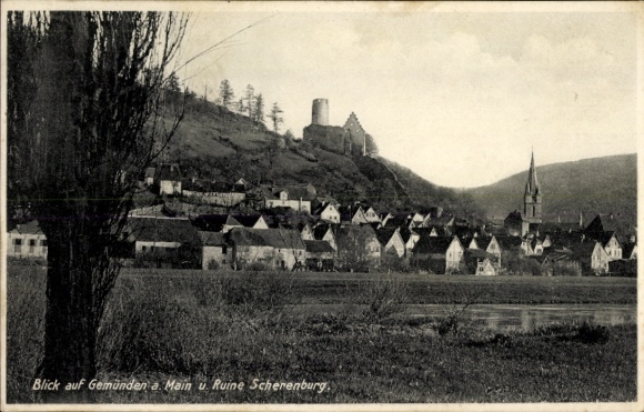 Postcard Gemünden am Main Lower Franconia, castle ruin Scherenburg