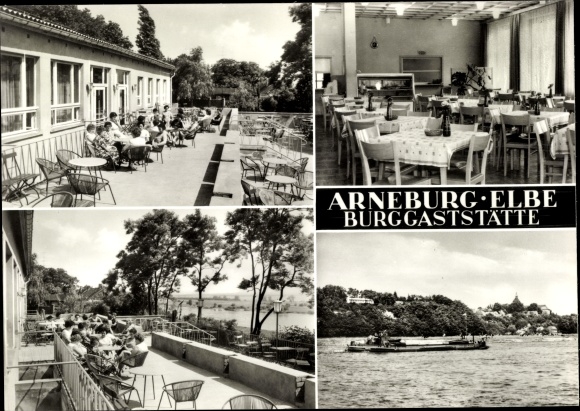 KP Arneburg an der Elbe, restauracja zamkowa, widok z zewnątrz i wewnątrz, panorama