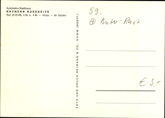 Postcard Rhynern Hamm in Westphalia, motorway rest house, Rhynern north side, hotel