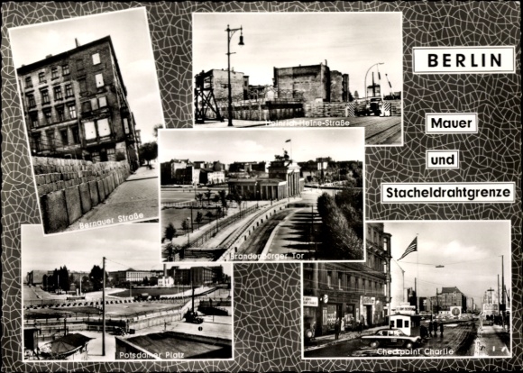 Ak Berliner Mauer und Stacheldrahtgrenze, Bernauer Straße, Heinrich Heine Straße, Potsdamer Platz