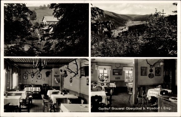 Postcard Oberpöbel Dippoldiswalde Sachsen, inn and brewery, exterior and interior view