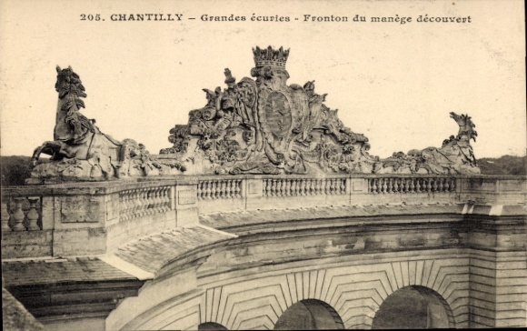 Ak Chantilly Oise, Grandes écuries, Fronton du manège découvert