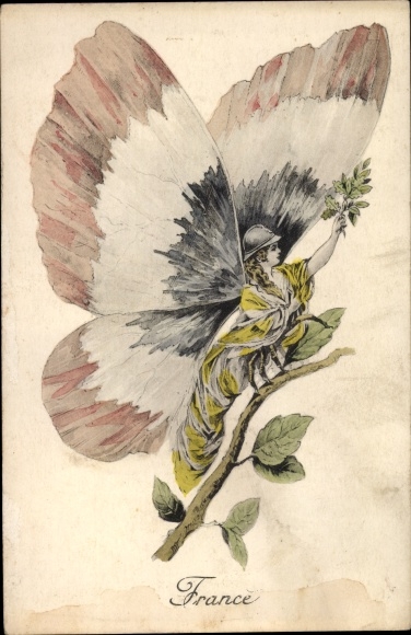 Ak France, Aux Alliés, Frankreich, Nationalallegorie, Schmetterling