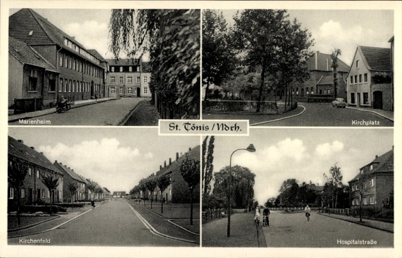 Postcard Sankt Tönis Tönisvorst am Niederrhein, Kirchplatz, Hospitalstraße, Kirchenfeld, Marienheim