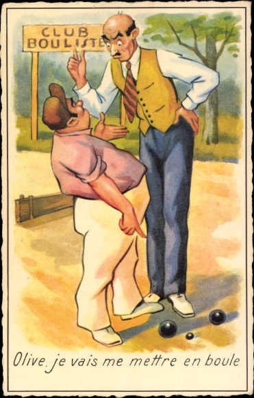 Kunstenaar Ak Olive, je vais me mettre en boule, Club Boulistes