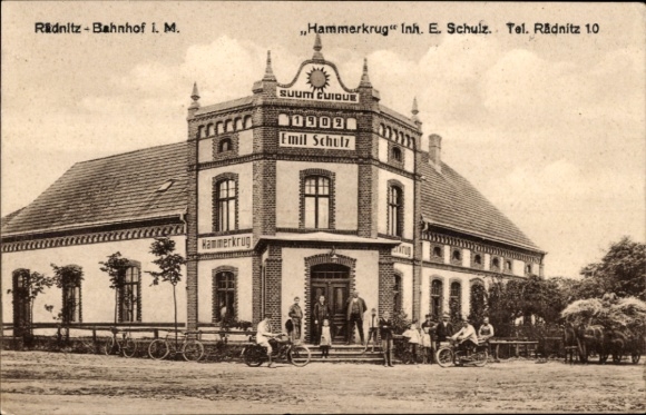 Ak Radnica Rädnitz an der Oder Ostbrandenburg, Bahnhof, Gasthaus Hammerkrug, Inh. Emil Schulz