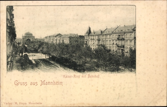 Ak Mannheim in Baden, Kaiser-Ring mit Bahnhof