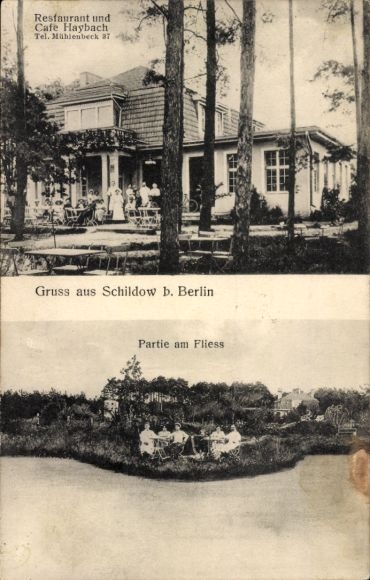 Postcard Schildow Mühlenbecker Land Oberhavel, Restaurant-Café Haybach, Fliess