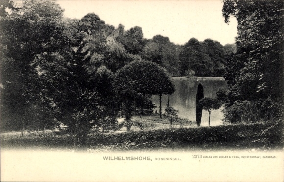 Postcard Bad Wilhelmshöhe Kassel in Hesse, Rose Island, landscape with trees and water