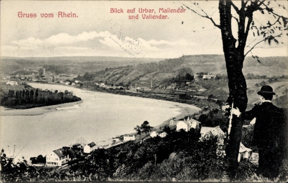 KP Vallendar am Rhein, widok na Ren, Urbar, Mallendar, osoba w kapeluszu