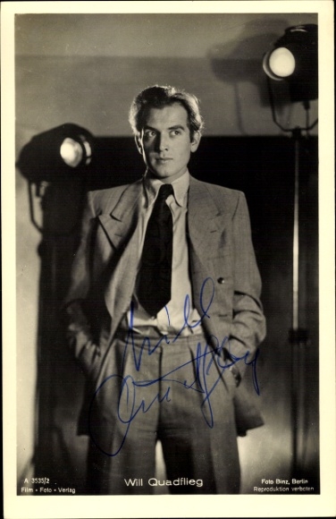 Postcard actor Will Quadflieg, still portrait, autograph, spotlight