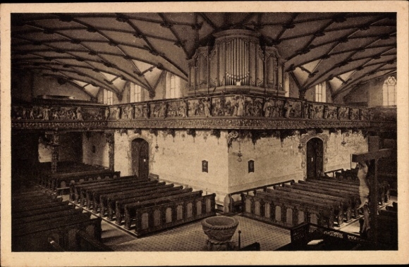 Postcard Freudenstadt in the Black Forest, interior view of the Protestant town church, organ, benches, decoration