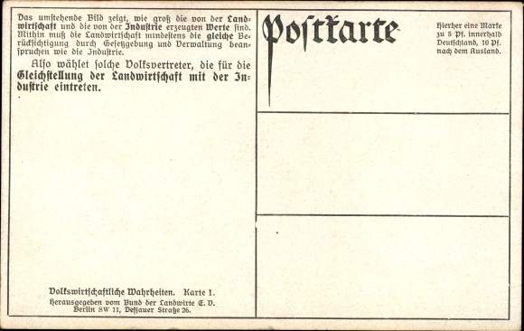 Postcard German agriculture, animal husbandry, industry, statistics, economic truths