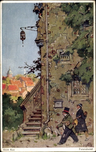 Artist Postcard Kux, E., Feierabend