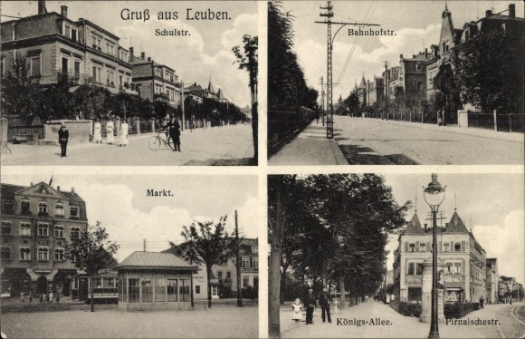 Ak Dresden Leuben, Schulstraße, Bahnhofstraße, Königsallee, Markt