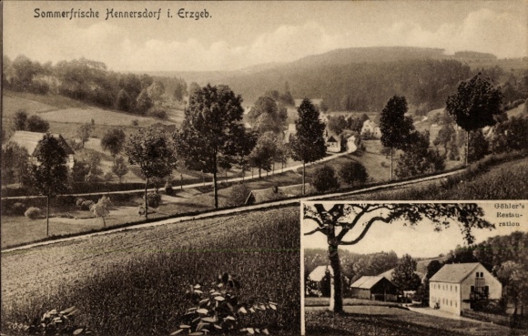 Postcard Hennersdorf Dippoldiswalde Erzgebirge, general view, Göhler's Restoration