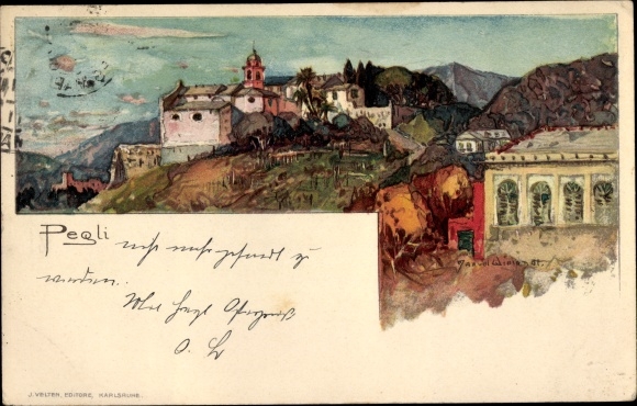 Artist Chromo-Litho Wielandt, Manuel, Pegli Genova Genoa Liguria, Panorama of the place