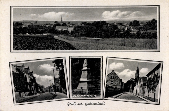 Ak Gatterstedt Gatterstädt Querfurt im Saalekreis, Landschaftsblick, Denkmal 1914-18, Straßenansi