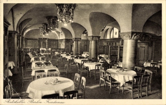 Postcard Berlin Schöneberg Friedenau, Ratskeller, interior view, economist Gustav Brendel