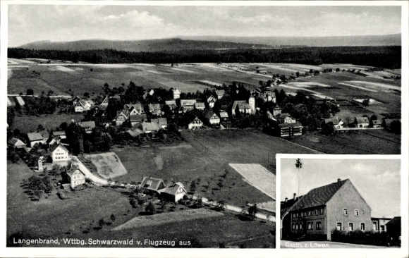 Ak Langenbrand Forbach im Schwarzwald Baden, Fliegeraufnahme, Gasthaus Zum Löwen