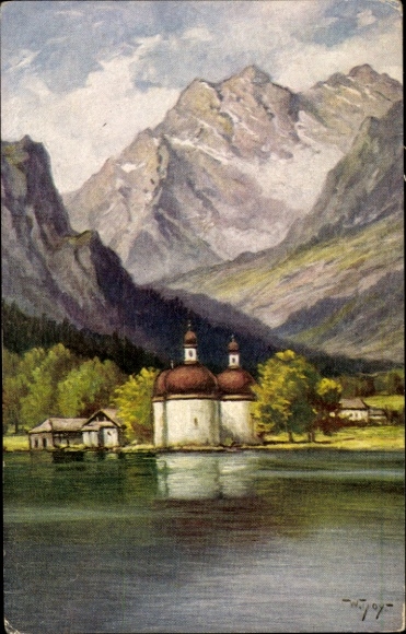 Kunstenaar Ak Hoy, W., Schönau am Königssee, St. Bartholomä