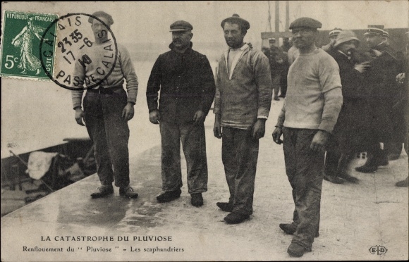 Postcard La Catastrophe du Pluviôse, Q 51, Renflouement, Les Scaphandriers, salvage French submarine