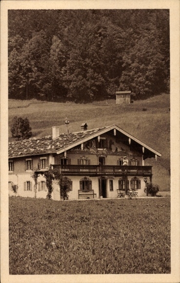 Postcard Ruhpolding in Upper Bavaria, Landhaus Steinwand, idyllic Bavarian farmhouse, surrounded by