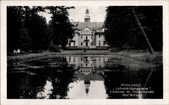 Postcard Lindenau in Upper Lusatia, Hinterschloss, teacher training center