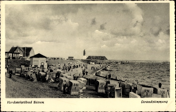 Ak Nordseebad Büsum, strand, vuurtoren