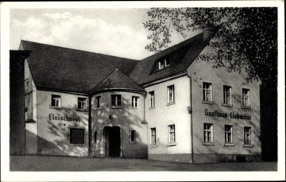 PC Hartmannsdorf near Dippoldiswalde, inn Liebscher, butcher shop, exterior view