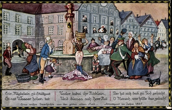 Artist PC Stuttgart am Neckar, a true story from the good times, fountain, Anno 1837