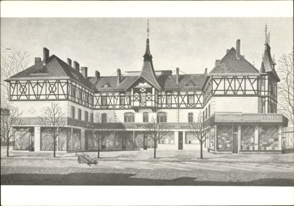 Postcard Berlin Steglitz Lichterfelde, buildings with half-timbered architecture, shops, street view
