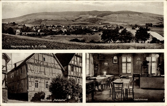 Postcard Neumorschen Morschen Hesse, general view, Gasthof Ratskeller