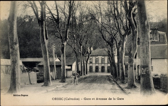 Postcard Orbec Calvados, Station, Avenue de la Gare