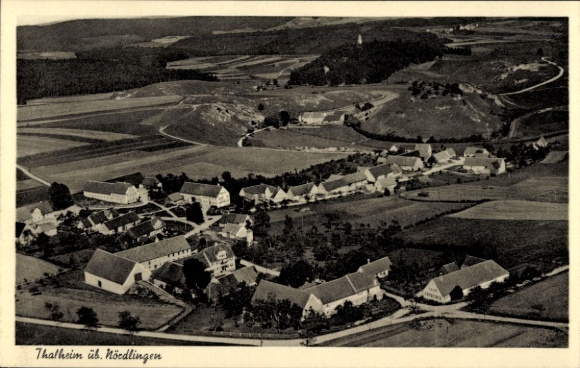 Postcard Thalheim Bissingen Swabia, aerial view of Thalheim, rural area, landscape, houses