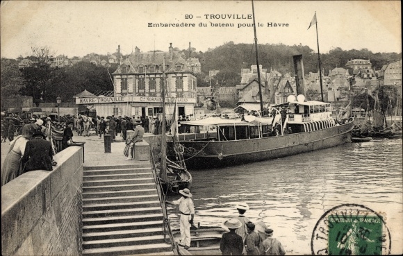 Ak Trouville Calvados, Embarcadère du bateau pour Le Havre, Dampfschiff, Hafen