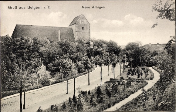 Postcard Belgern in Saxony, new facilities
