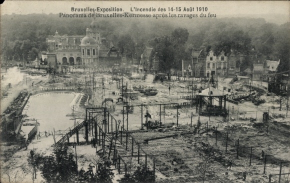 Postcard Brussels Brussels, World Exhibition 1910, fire on 14-15 August