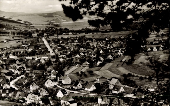 Postcard Wallau Biedenkopf an der Lahn, aerial view of a village, numerous roofs, rural surroundings