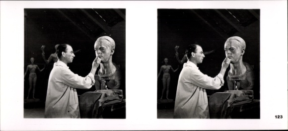 Stereo spatial image photo &quot;German sculpture of our time&quot;, no. 123 sculptor Arno Breker, bust A. Speer