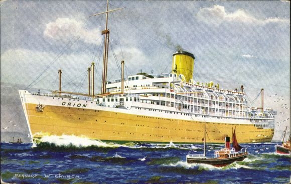 Kunstenaars Ak Church, Bernard W., stoomboot RMS Orion, Orient Line