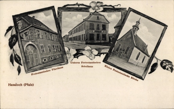 Ak Haßloch Hassloch in de Palts, protestantse pastorie, school, kerk