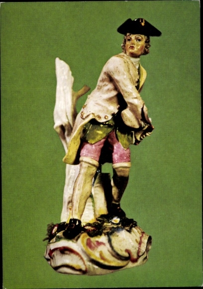 Studentika Postcard Regensburg, Corps Franconia Jena, porcelain figure around 1750, JJ Kaendler, Meissen
