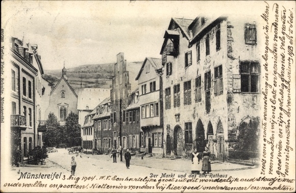 Postcard Bad Münstereifel in North Rhine-Westphalia, market, town hall