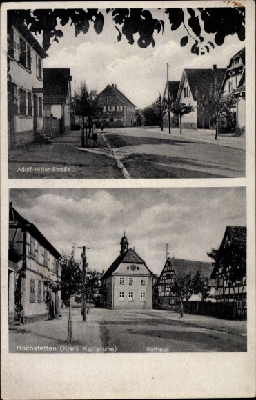 Postcard Linkenheim Hochstetten Baden Württemberg, Adolf Hitler Street, town hall