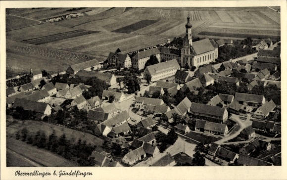 Postcard Obermedlingen Medlingen in Swabia Bavaria, aerial photograph