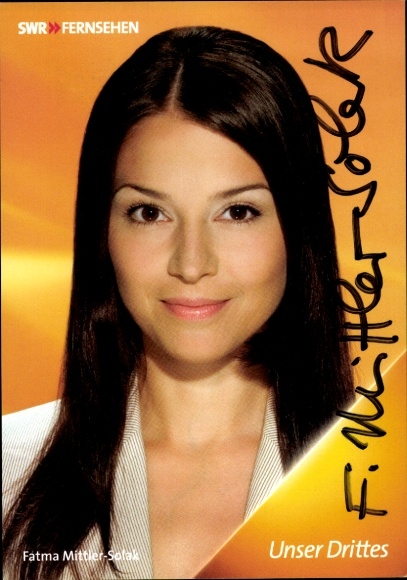 Postcard presenter Fatma Mittler-Solak, portrait, autograph
