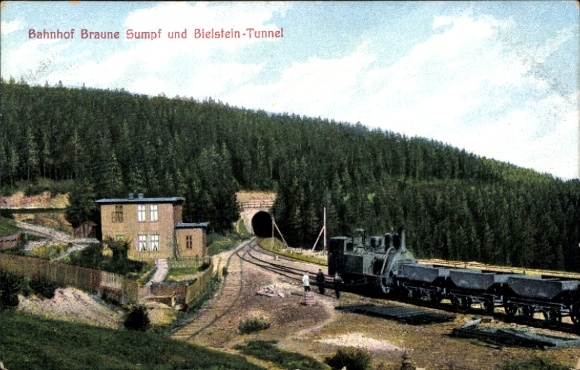 Postcard Blankenburg am Harz, Braune Sumpf station and Bielstein tunnel, Harz rack railway