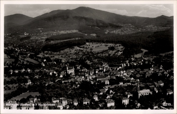 Postcard Müllheim in Baden Markgräflerland, aerial photograph, Hochblauen